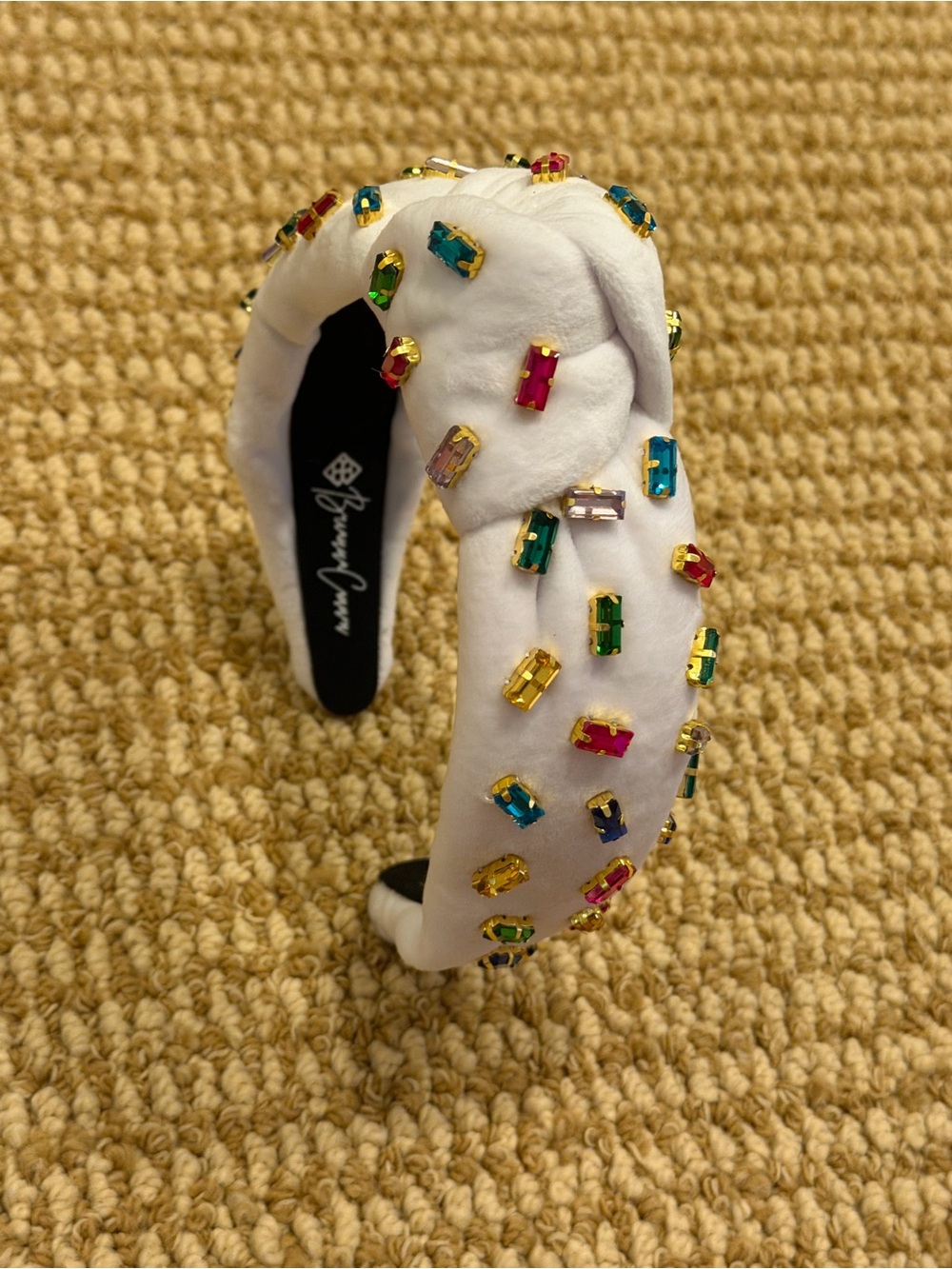 Brianna Cannon White Velvet Headband with Confetti Rainbow Crystals NWT - Picture 5 of 8